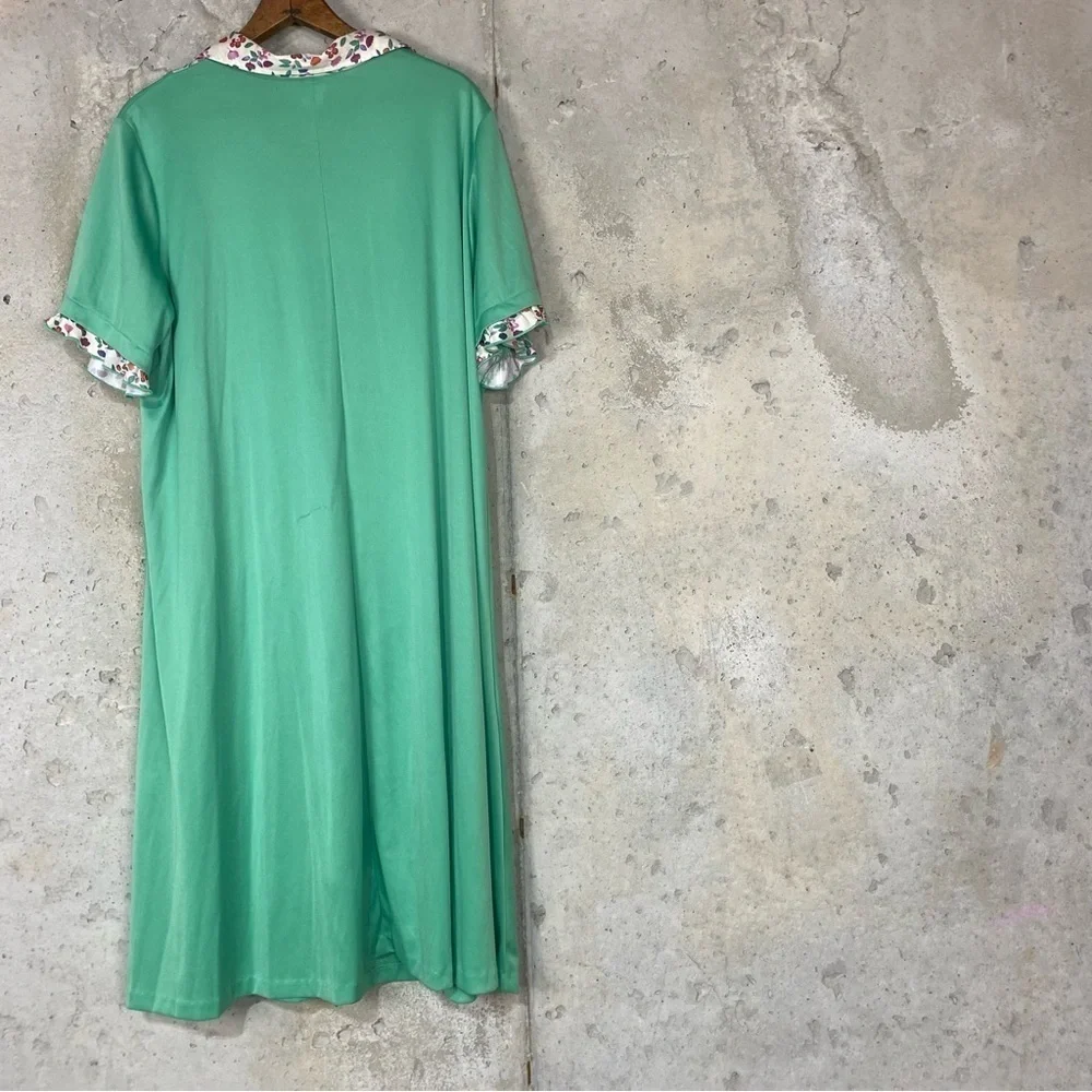 Vintage only necessities green floral short sleeve maxi house gown 1x xl